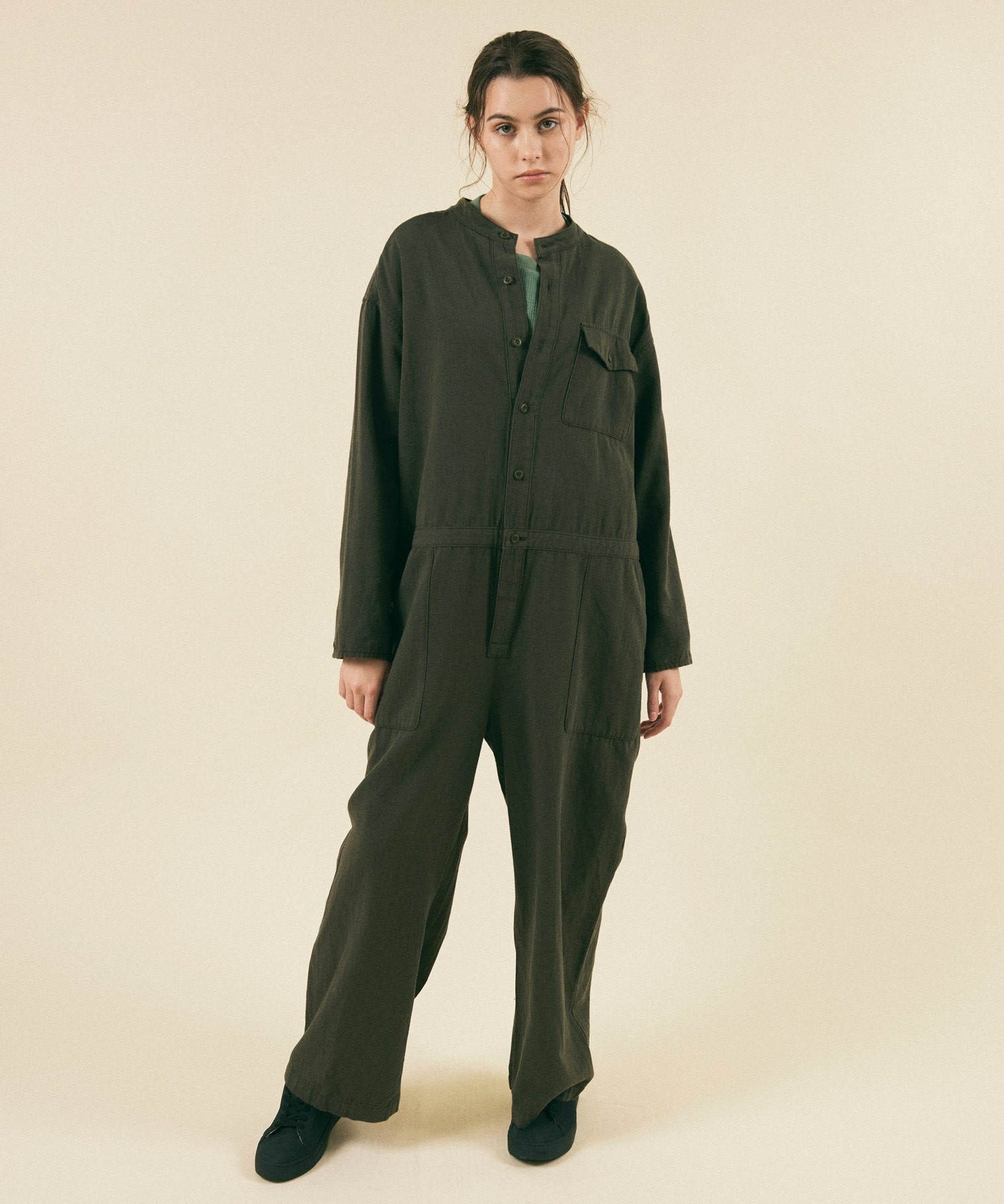 O0709 スタンドカラーワークつなぎ(M ベージュ): オールインワン - RNA