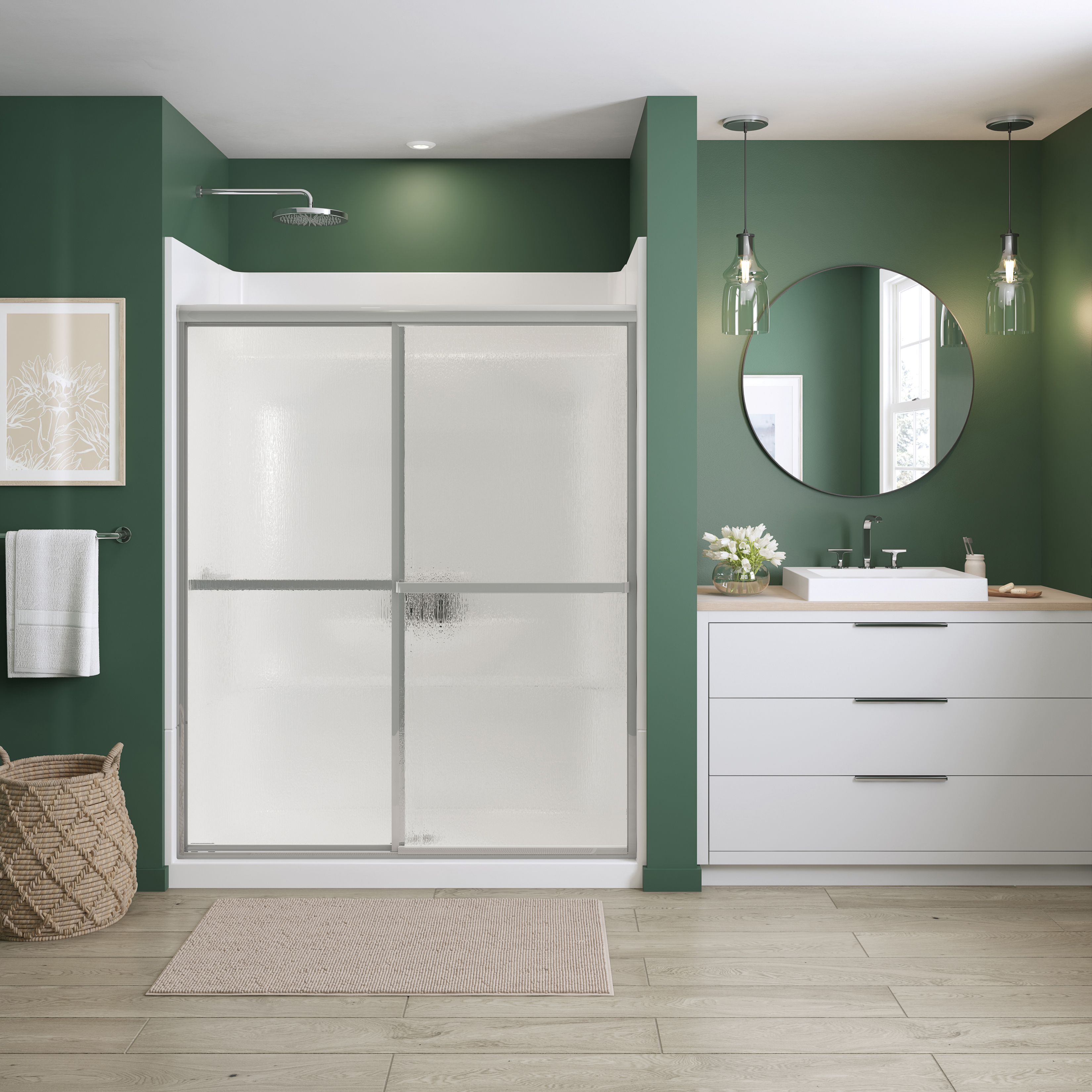 SS3660 R/L AcrylX Alcove Center Drain One-Piece Shower in White