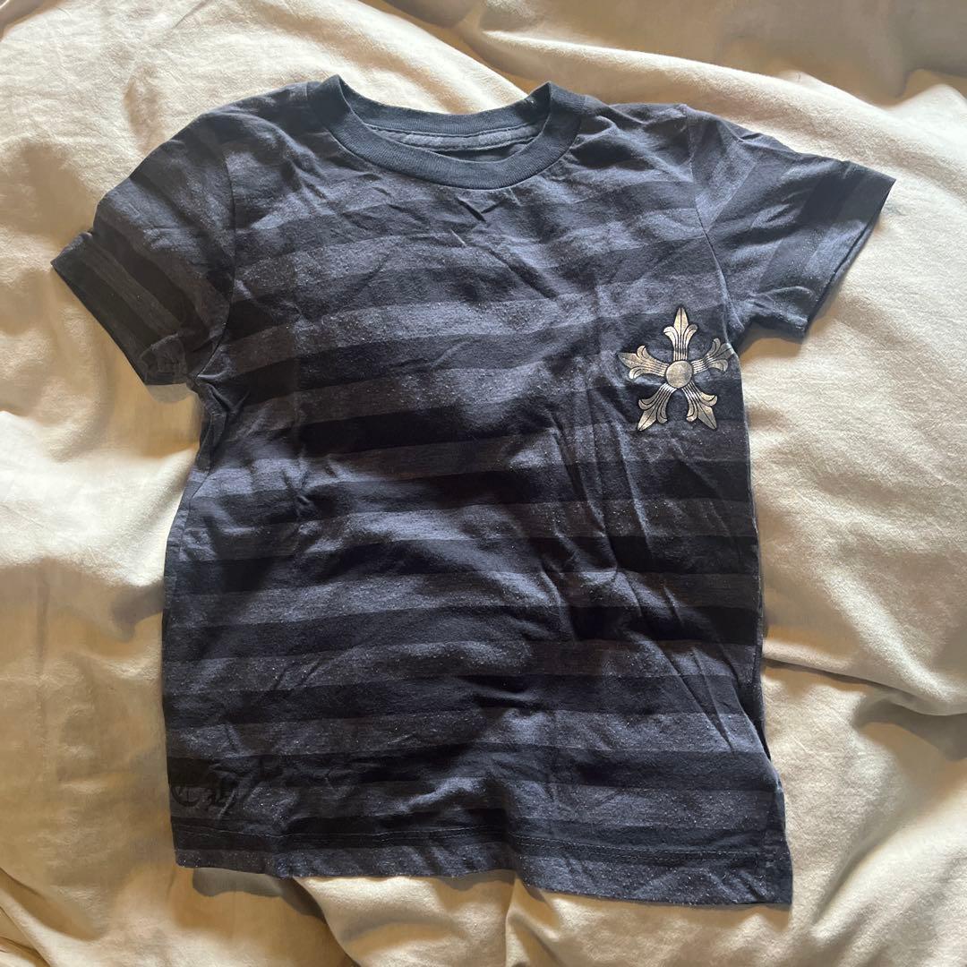 クロムハーツ　ダークグレー ストライプ Tシャツ　※A22 CHROME HEARTS(クロムハーツ) NEON PINK STRIPE LOGO TEE ネオピンク