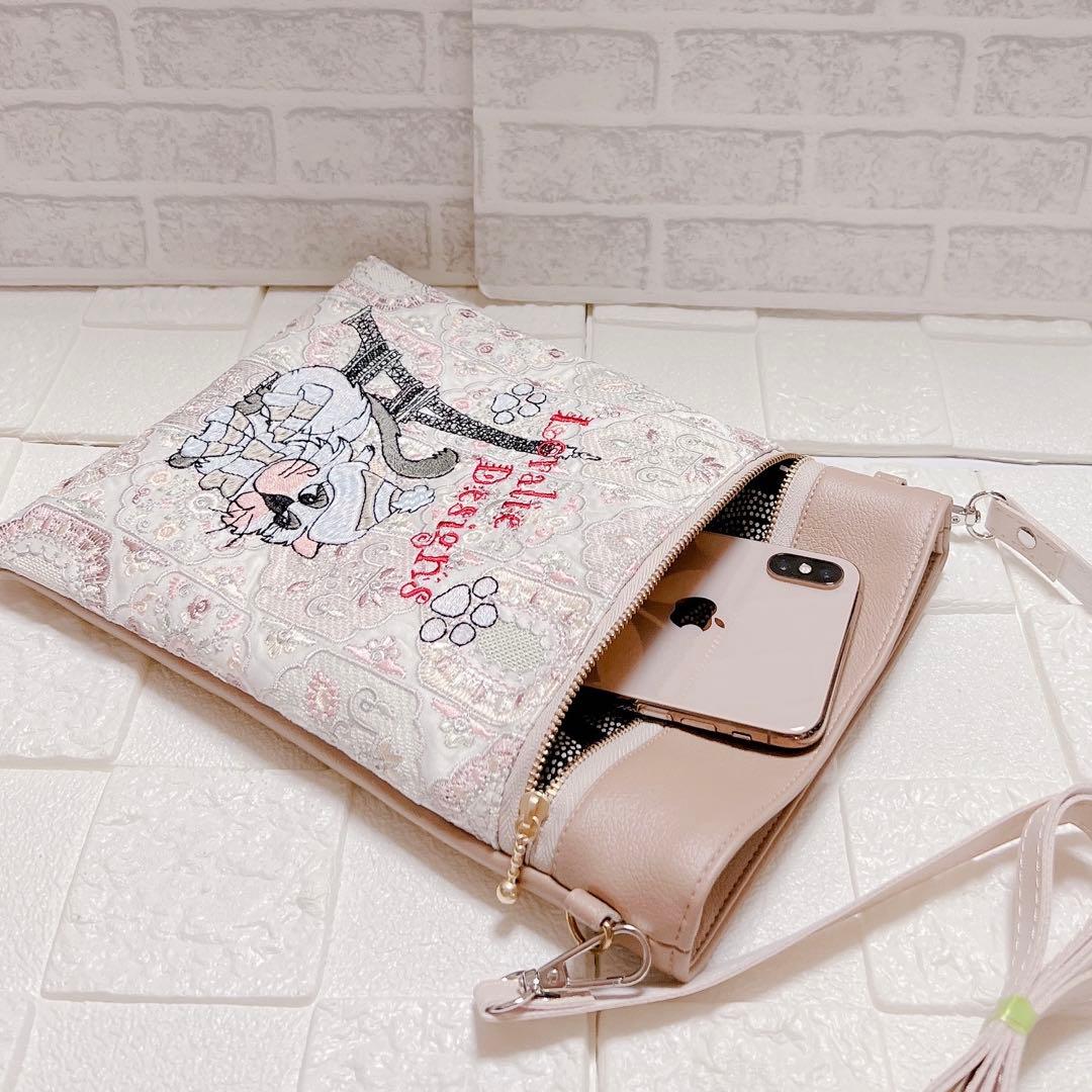 大きめ ポシェット サコッシュ ロラライハリス 刺繍 にゃんこ インド