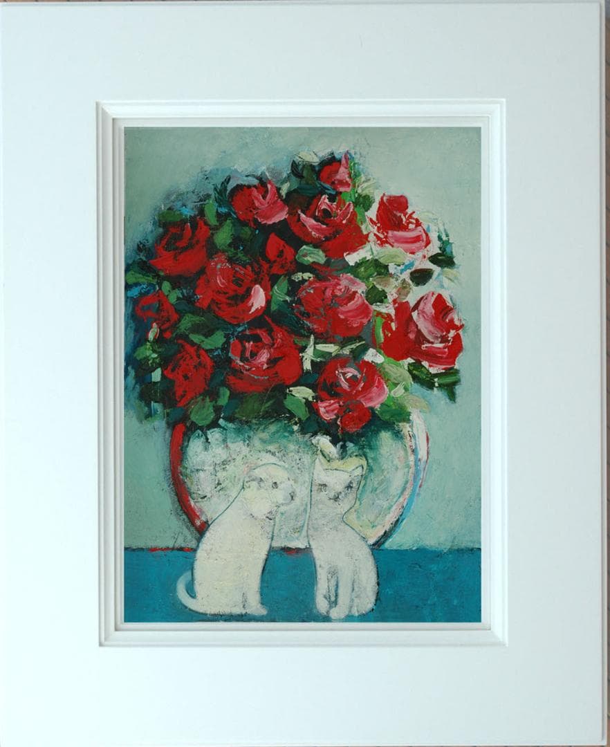 油絵 菅家令子 絵 絵画インテリア額付(白) uF6-070619 子猫と子犬 油絵 菅家令子 絵 絵画インテリア額付(白) uF6-071619 子犬と女の子