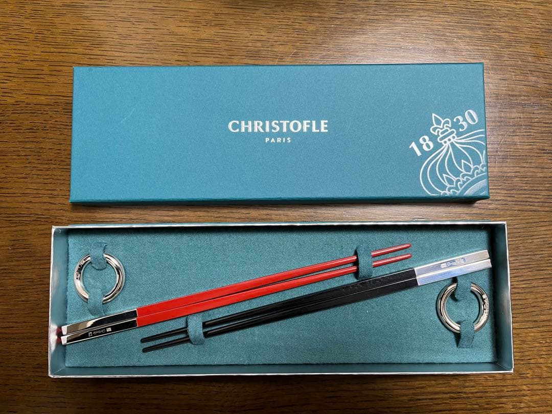 CHRISTOFLE 赤黒箸セット Christofle クリストフル ユニ ペア箸 ルージュ 赤・ノアール 黒