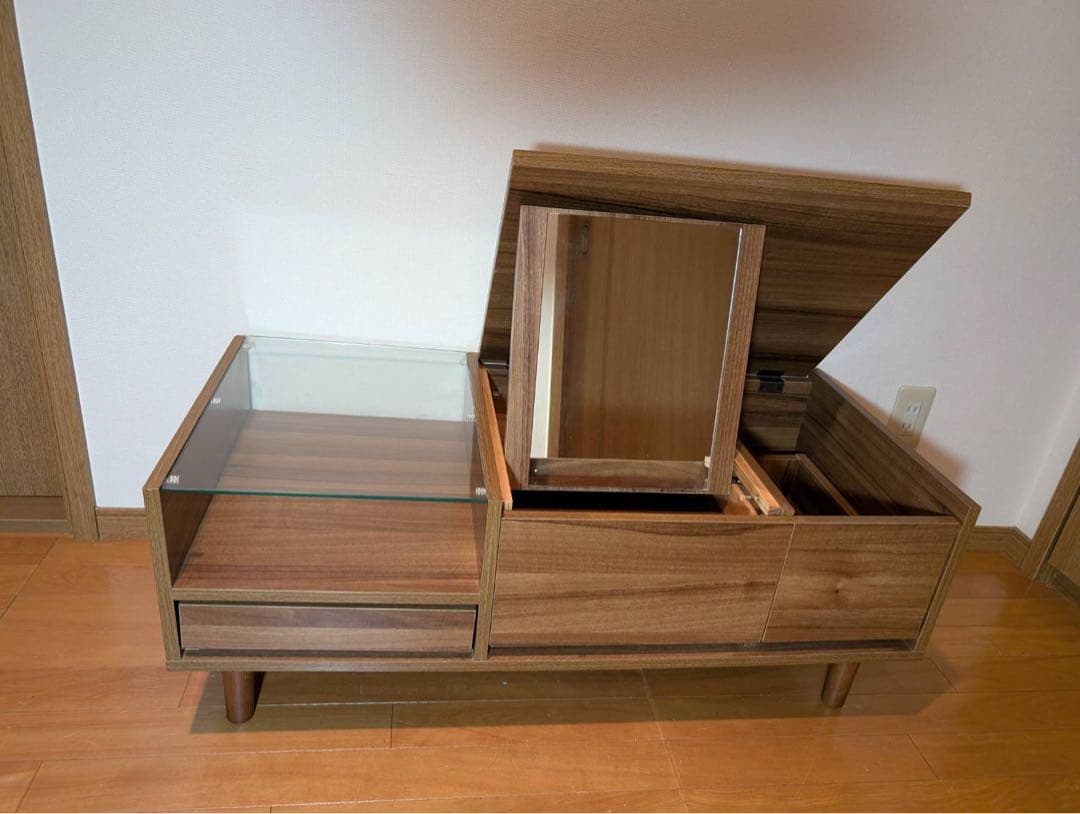 ■送料込■LOWYA ドレッサー ローテーブル コスメ台 鏡化粧センターテーブル LOWYA（ロウヤ） ドレッサー ローテーブル テーブル ロータイプ 鏡台