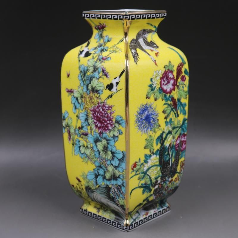 琺瑯彩藍地満工祥鳳来儀花瓶 景徳鎮 陶磁器 装飾品 現代工芸品 美術品